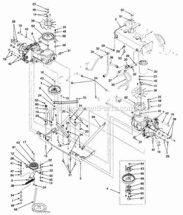 Hydraulic Drive, Lines & Filter Mfg. 7-1-97 T Diagram and Parts List for Z48L 53AC365M100, 53BA1D5M100 Cub Cadet Lawn Mower